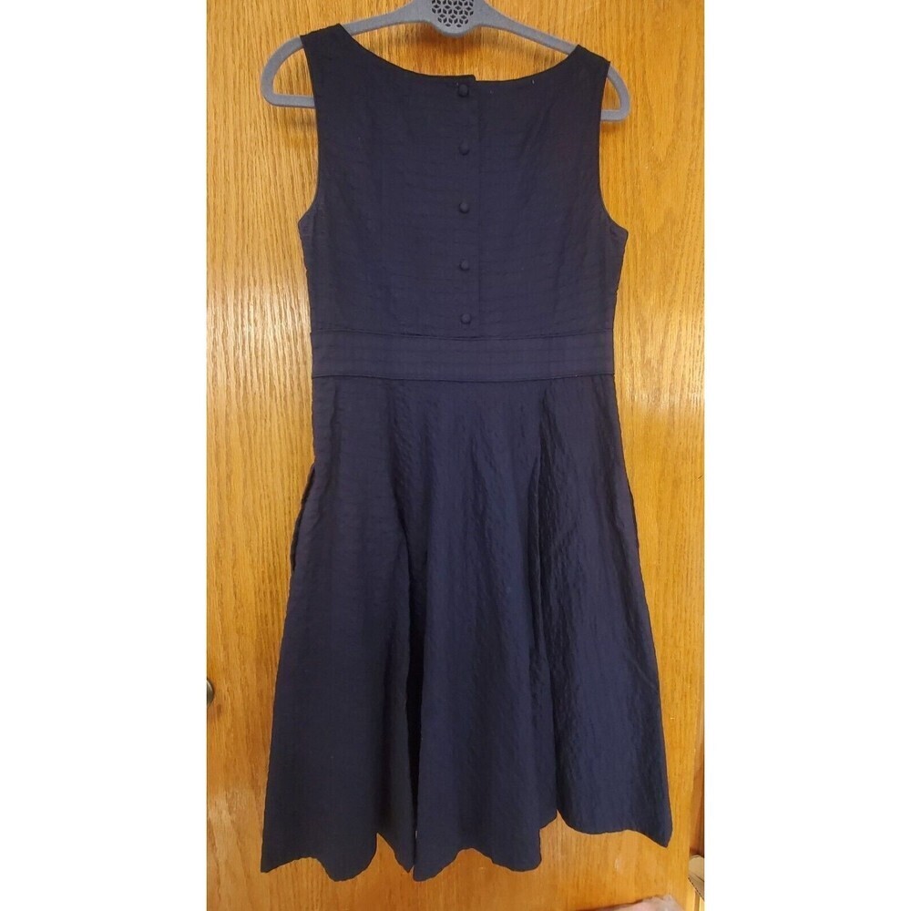 J Crew Navy Blue Sleeveless Dress Cotton Seersucker Fit & Flare Lined sz 8 - Picture 12 of 16